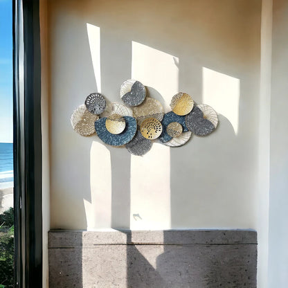 Gold, Blue and Silver Contemporary Wall Decor with Intricate Metal Textures