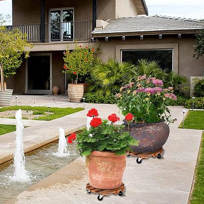 round-planter-caddies-wooden-patio-plant-trivet-flower-pot-stand-lockable-wheels