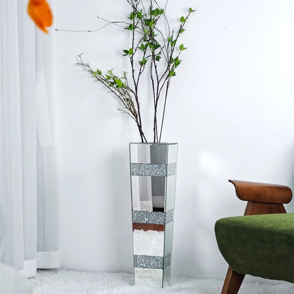 Elegant Standing Vase with Crushed Diamond and Mirror Look