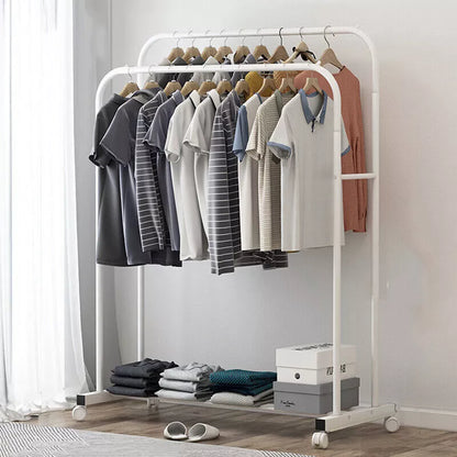 Thick Metal Rolling Clothes Rack with Shoe Organizer