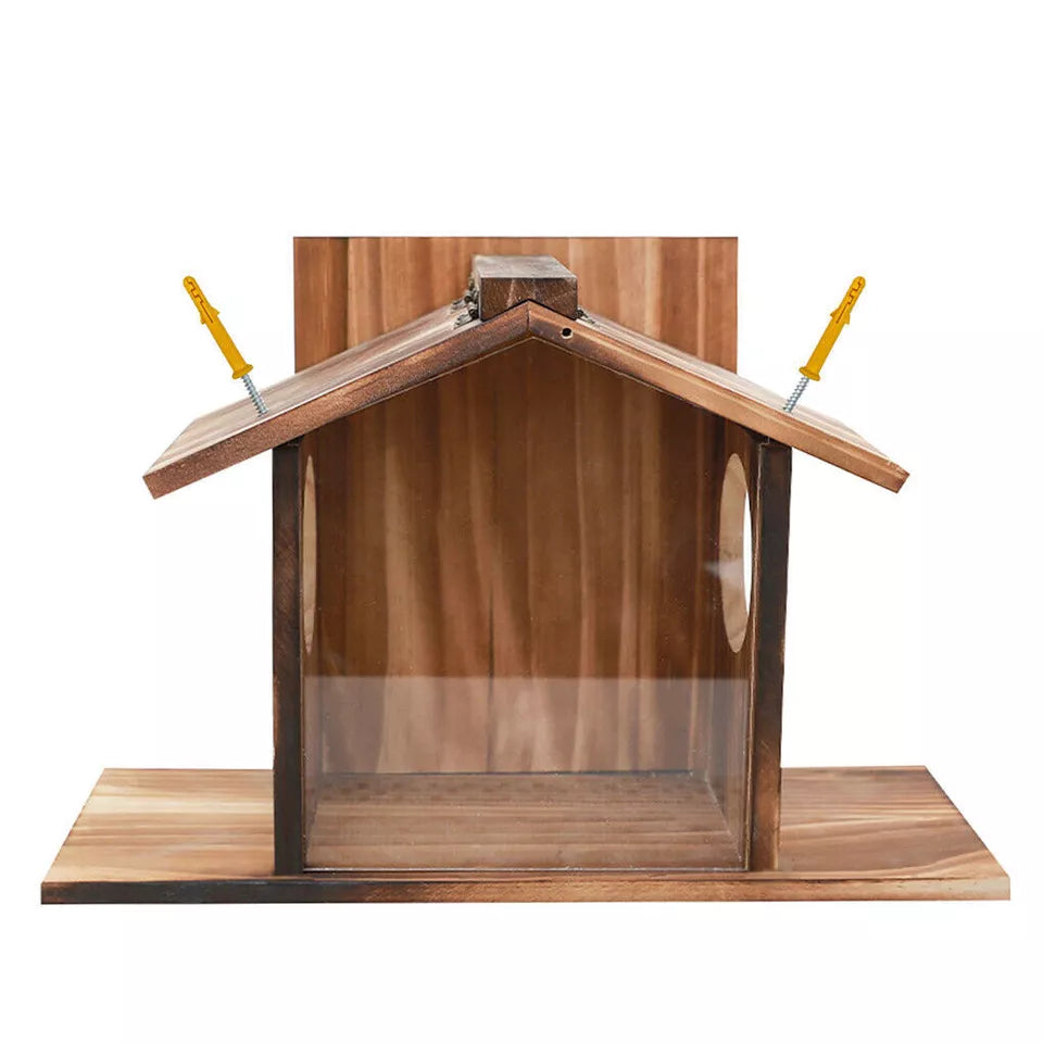 Wooden Wall Hanging Squirrel Feeder with Open Roof