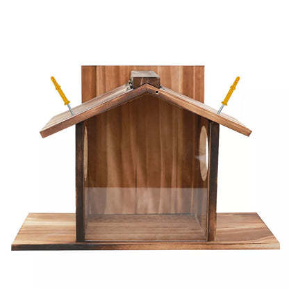 Wooden Wall Hanging Squirrel Feeder with Open Roof