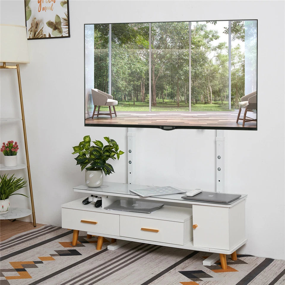 White Adjustable Freestanding TV Stand for 32–100 Inch Screens with Cable Management
