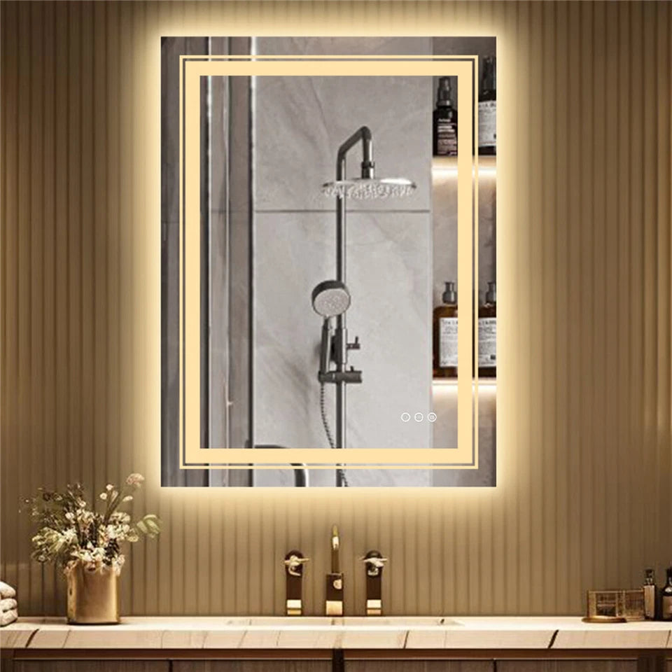 900-700mm Dimmable LED Bathroom Mirror Anti Fog Wall Mounted Vanity Makeup Mirror