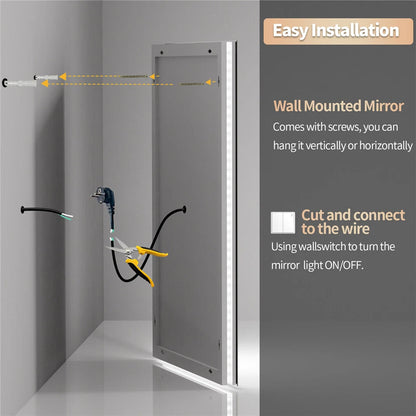 900-700mm Dimmable LED Bathroom Mirror Anti Fog Wall Mounted Vanity Makeup Mirror