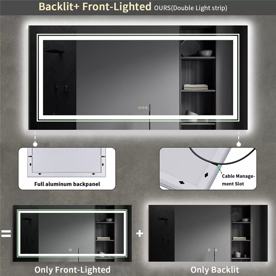 Anti-Fog LED Bathroom Mirror with 2-Way Mount