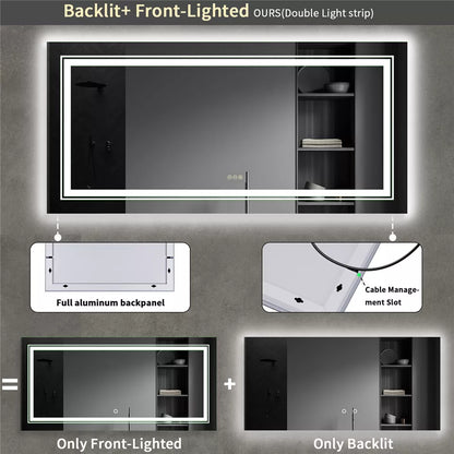 Anti-Fog LED Bathroom Mirror with 2-Way Mount