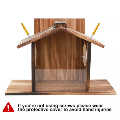 Wooden Wall Hanging Squirrel Feeder with Open Roof