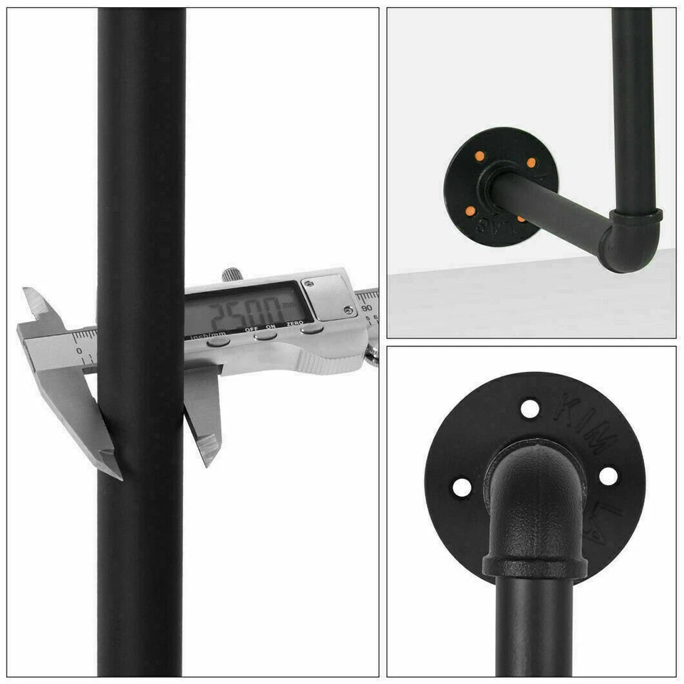 P&P Black Heavy-Duty Wall-Mounted Industrial Garment Rack with Dual Hanging