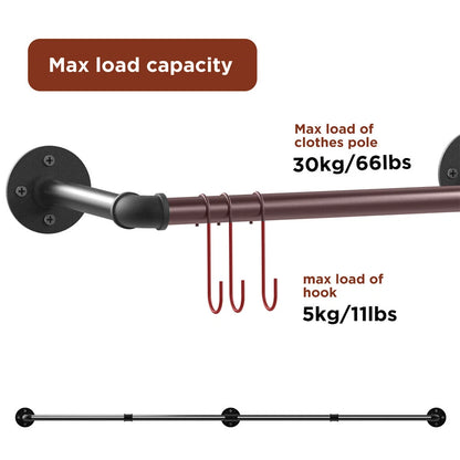 Super Long Garment Rail Industrial Vintage Pipe Clothes Rack Wall Floating Shelf