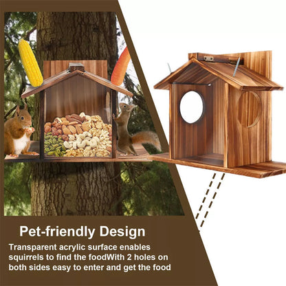 Wooden Wall Hanging Squirrel Feeder with Open Roof