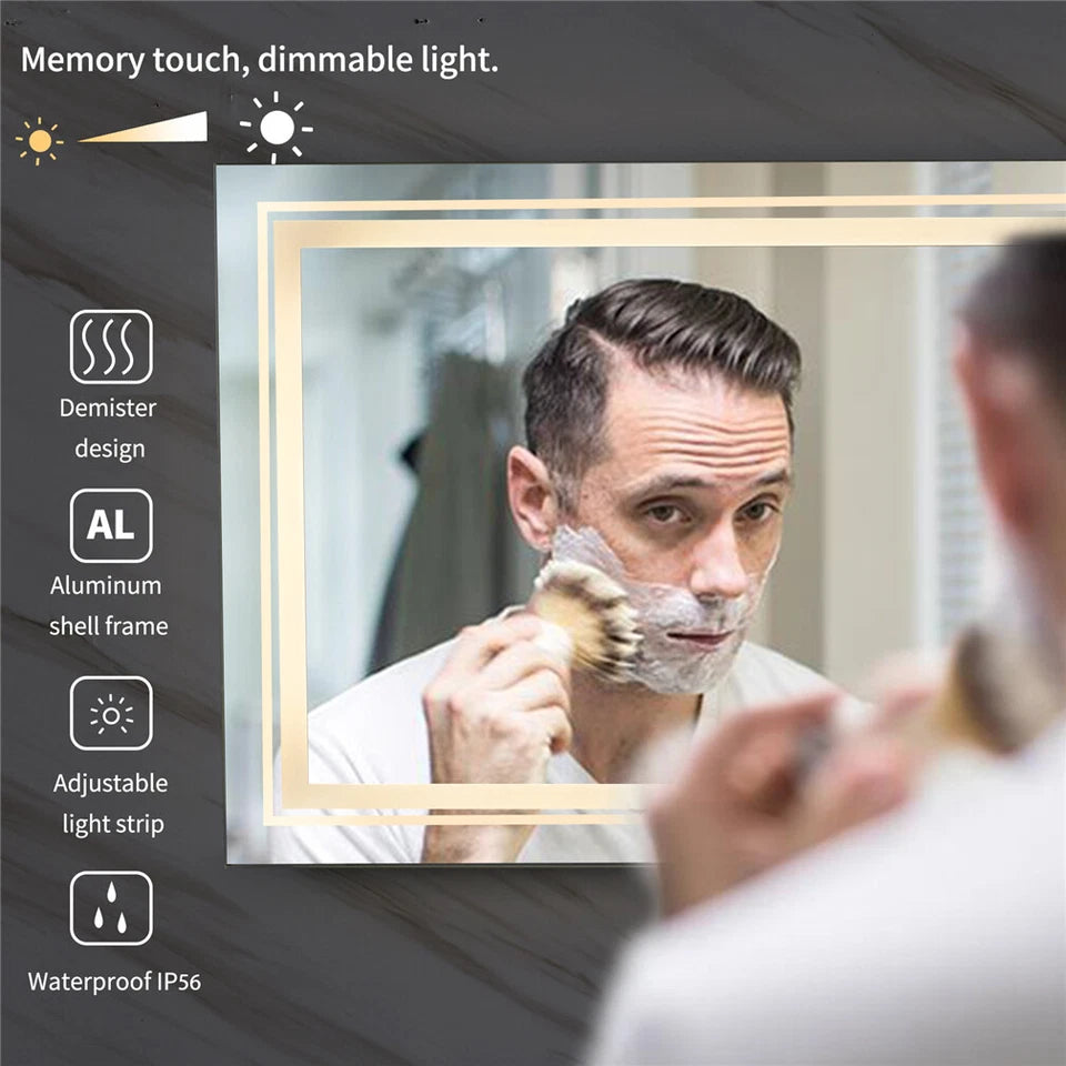 900-700mm Dimmable LED Bathroom Mirror Anti Fog Wall Mounted Vanity Makeup Mirror