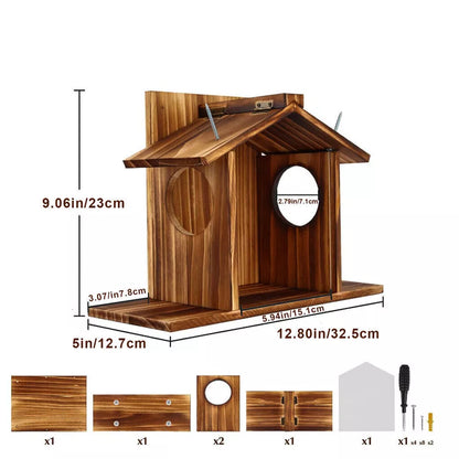 Wooden Wall Hanging Squirrel Feeder with Open Roof