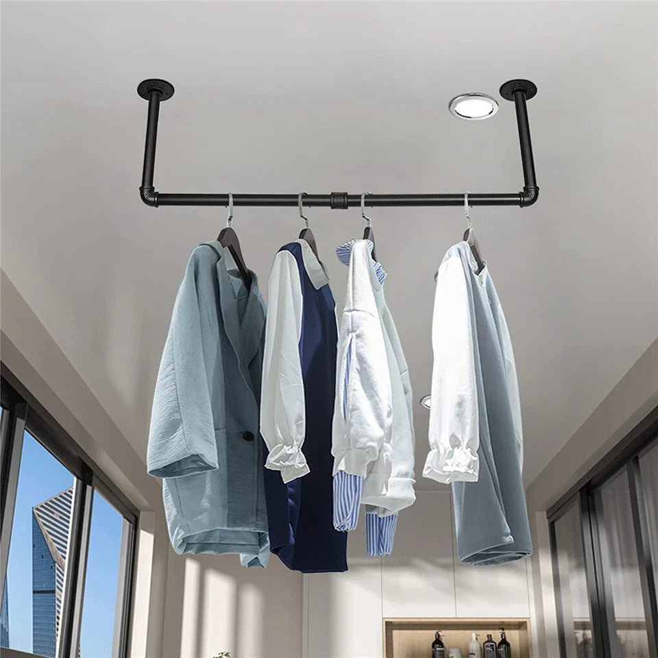 2x Super Strong Bearing Metal Pipe Clothes Rack Clothes Hanger Pole Garment Bar