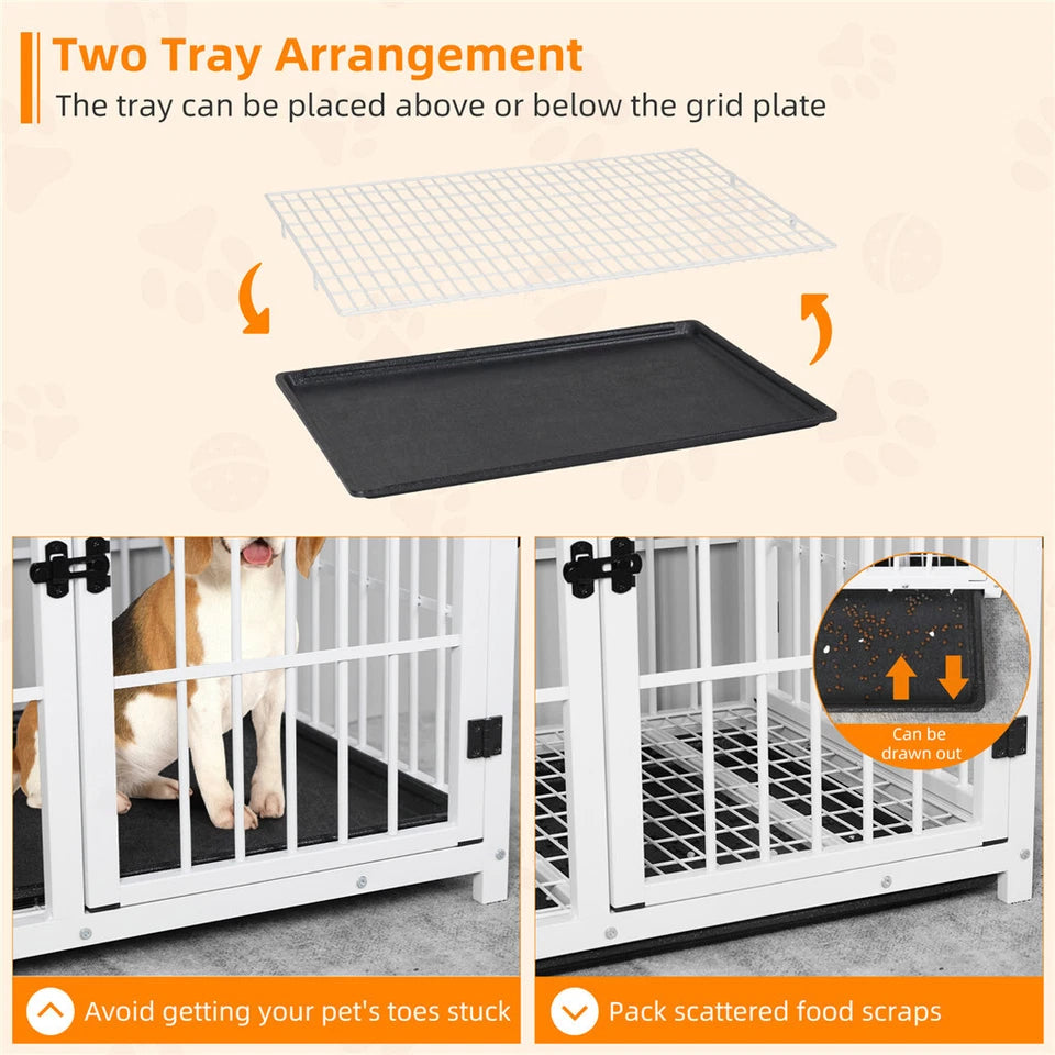 Wooden Dog Crate With Removable Tray & 3 Doors
