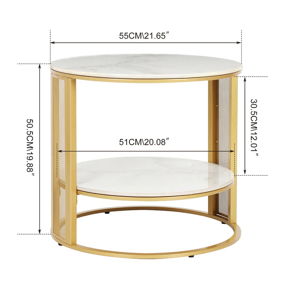 White Marble Side End Table Round Coffee Accent Table Nightstand Gold Iron Frame