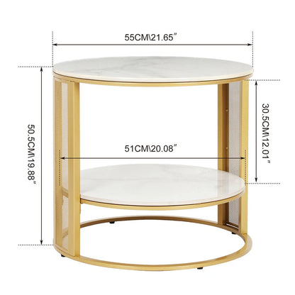 White Marble Side End Table Round Coffee Accent Table Nightstand Gold Iron Frame