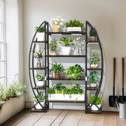 Tall Half Moon Plant Shelf with Grow Lights for Indoor Use