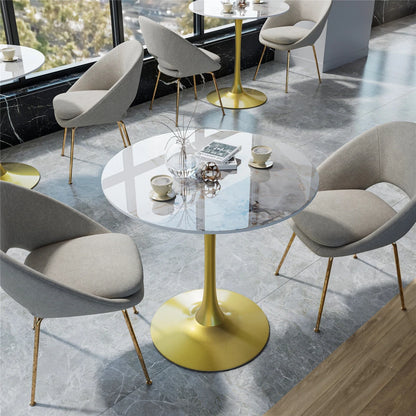 White Emerald Round Dining Table With Gold Base For Modern Small Space Living