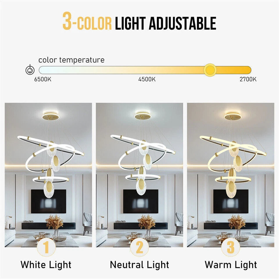 Gold Acrylic Ring LED Chandelier Ceiling Light 60cm