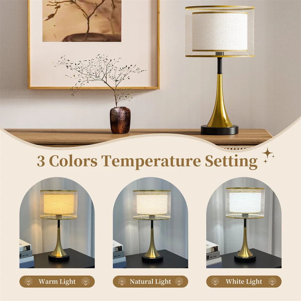 Classic Gold Bedside Lamp with Three Light Settings
