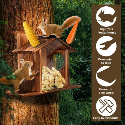 Wooden Wall Hanging Squirrel Feeder with Open Roof