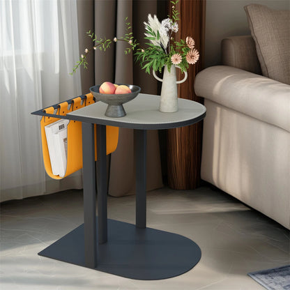 Luxury Leather Side Table with Magazine Rack