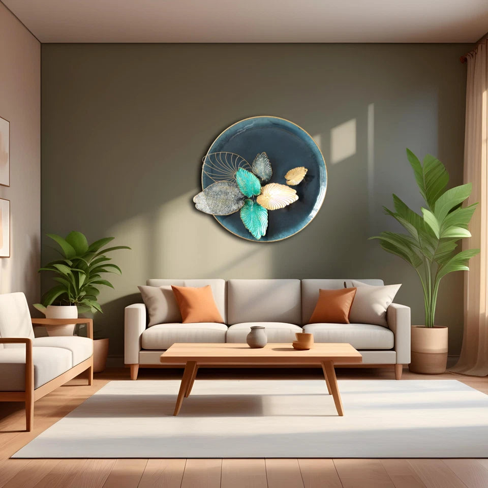 Multicolour 80cm Round Metal Wall Art with 3D Leaf Design for Modern Homes