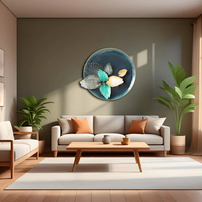 Multicolour 80cm Round Metal Wall Art with 3D Leaf Design for Modern Homes