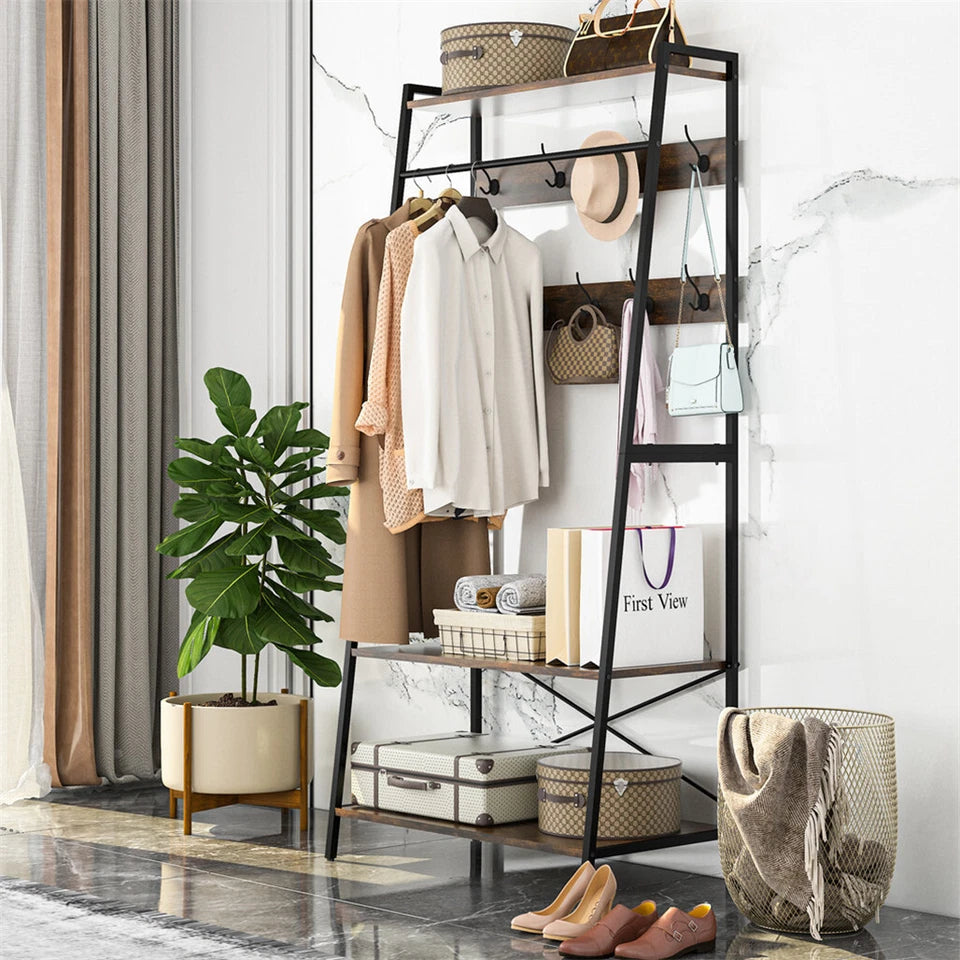 Industrial Wall-Mounted Clothes Rack Iron Black