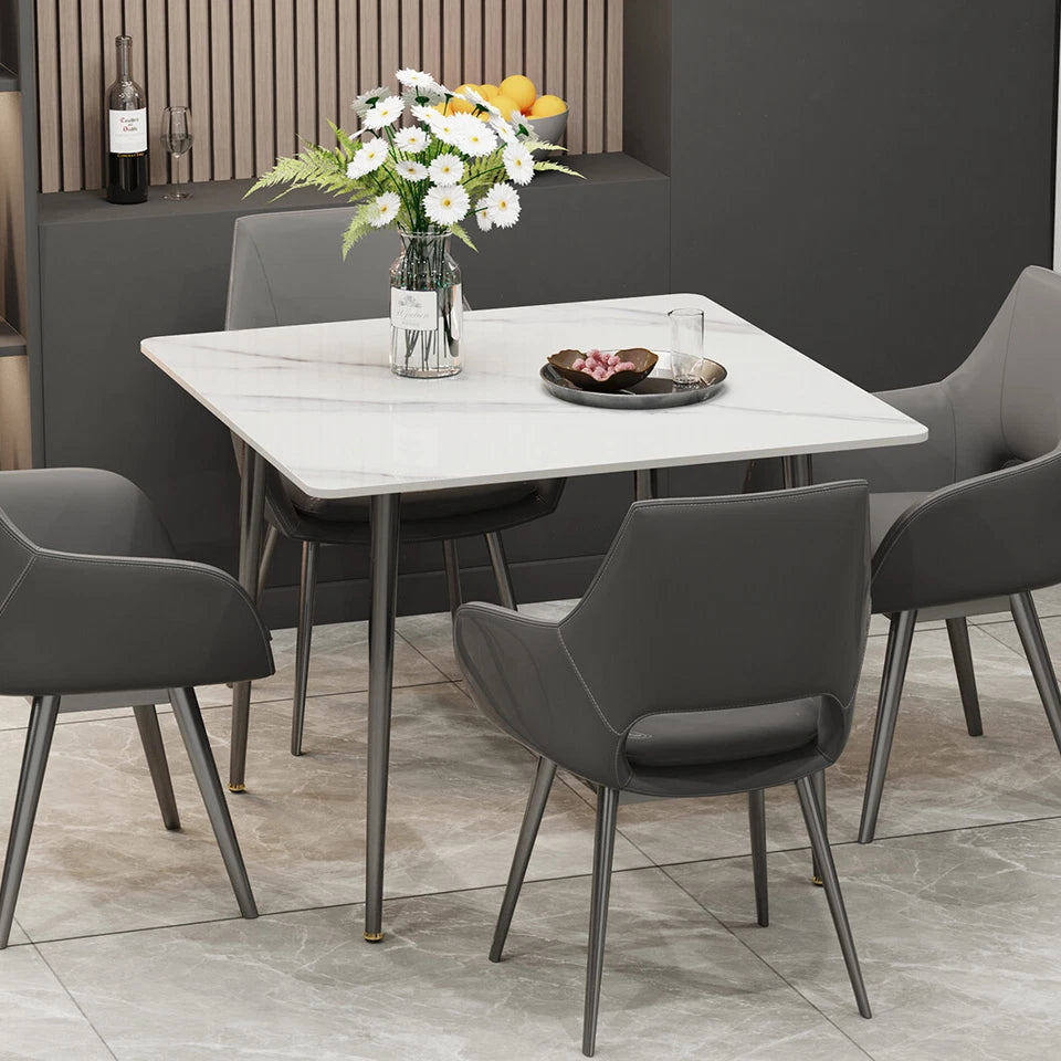 P&P White Sintered Stone Dining Table With Black Legs For Modern Interiors