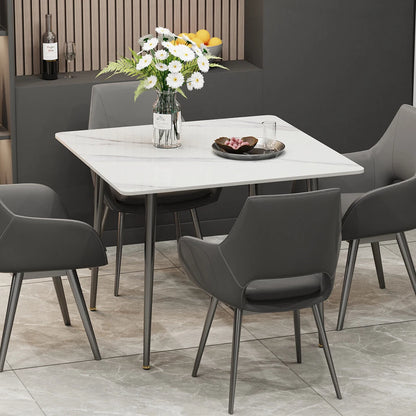 P&P White Sintered Stone Dining Table With Black Legs For Modern Interiors