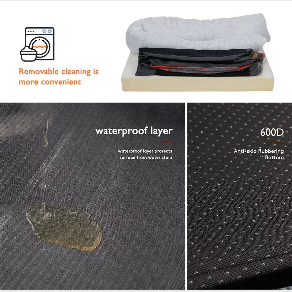 Memory Foam Dog Sofa with Orthopedic Bed & Rim Pillow