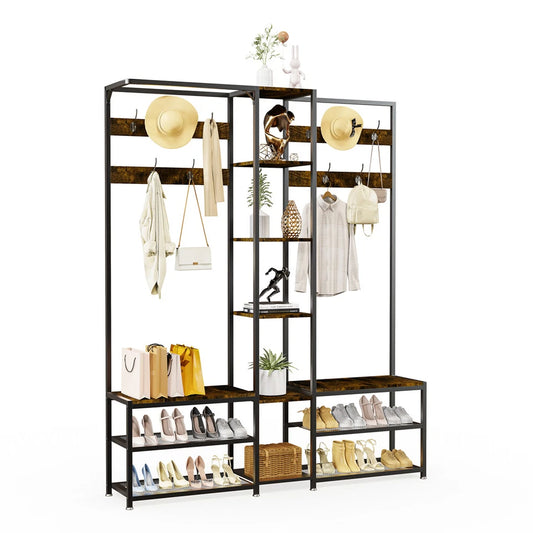 Industrial Entryway Hall Tree with Shoe and Coat Storage Rack