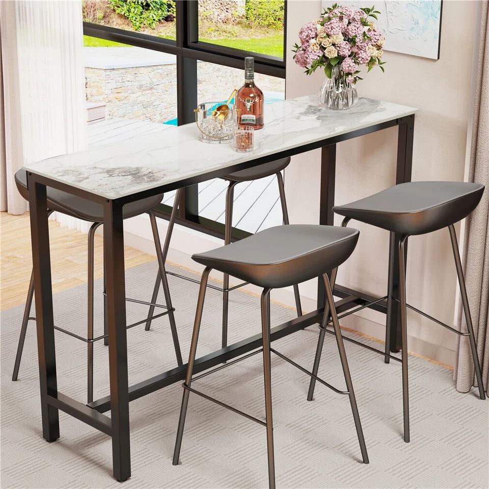 Glossy Jaded-White Slim Rectangular Bar Table With Black Frame For Modern Interiors