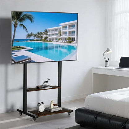 Adjustable Rolling TV Stand for 40 to 86 Inch Screens with Shelves