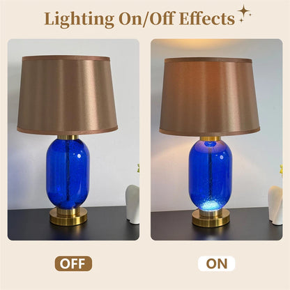 Blue Glass Table Lamp with Gold & Brown Shade