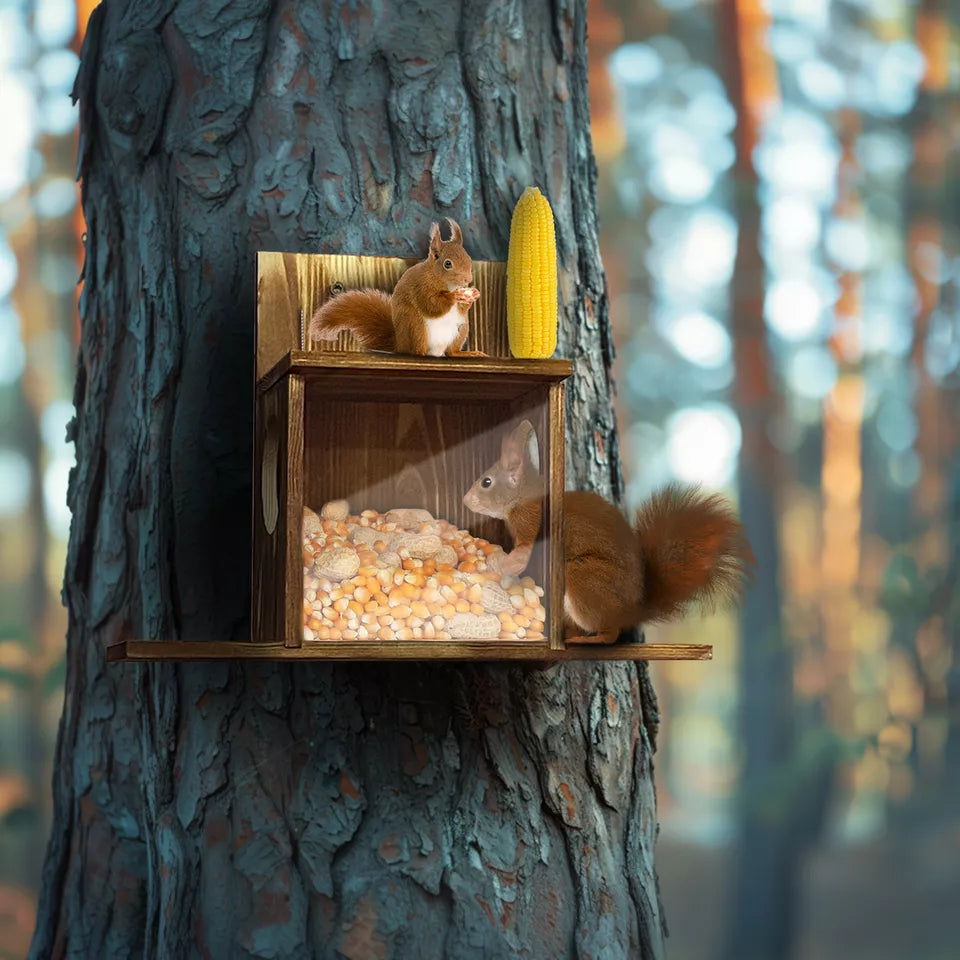 Wood Squirrel Feeder for Corn & Peanuts Outdoors
