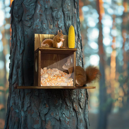 Wood Squirrel Feeder for Corn & Peanuts Outdoors