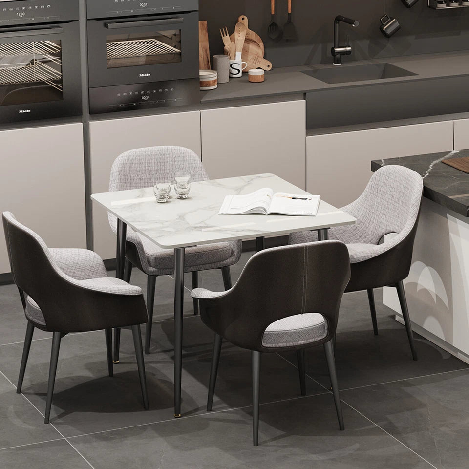 P&P White Sintered Stone Dining Table With Black Legs For Modern Interiors