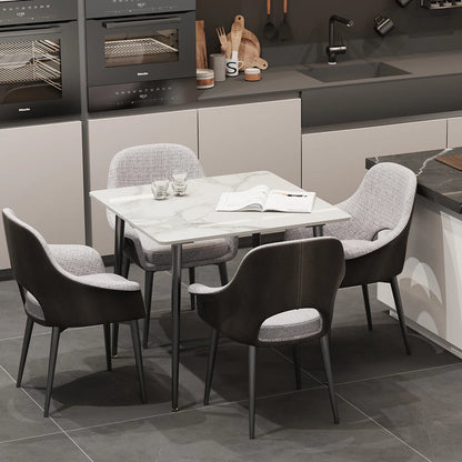 P&P White Sintered Stone Dining Table With Black Legs For Modern Interiors