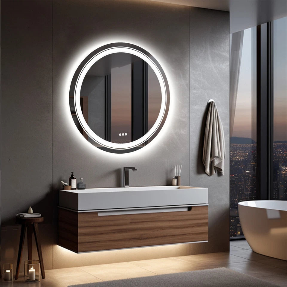 Large Round LED Bathroom Mirror Anti-fog Dimmable Vanity Mirror