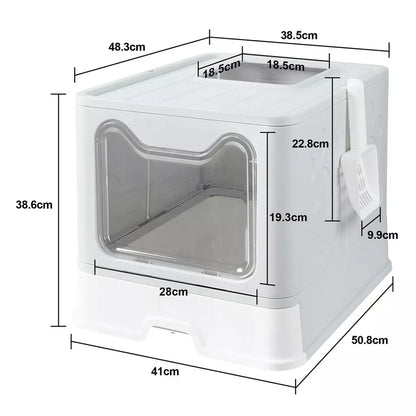 Large Foldable Cat Litter Box with Easy-Clean Slide Tray