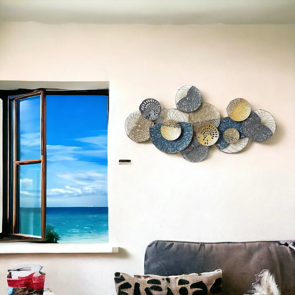 Gold, Blue and Silver Contemporary Wall Decor with Intricate Metal Textures