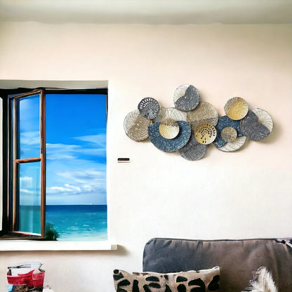 Gold, Blue and Silver Contemporary Wall Decor with Intricate Metal Textures