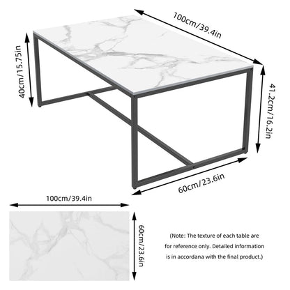 White Sintered Stone Rectangular Coffee Table with Minimalist Metal Frame