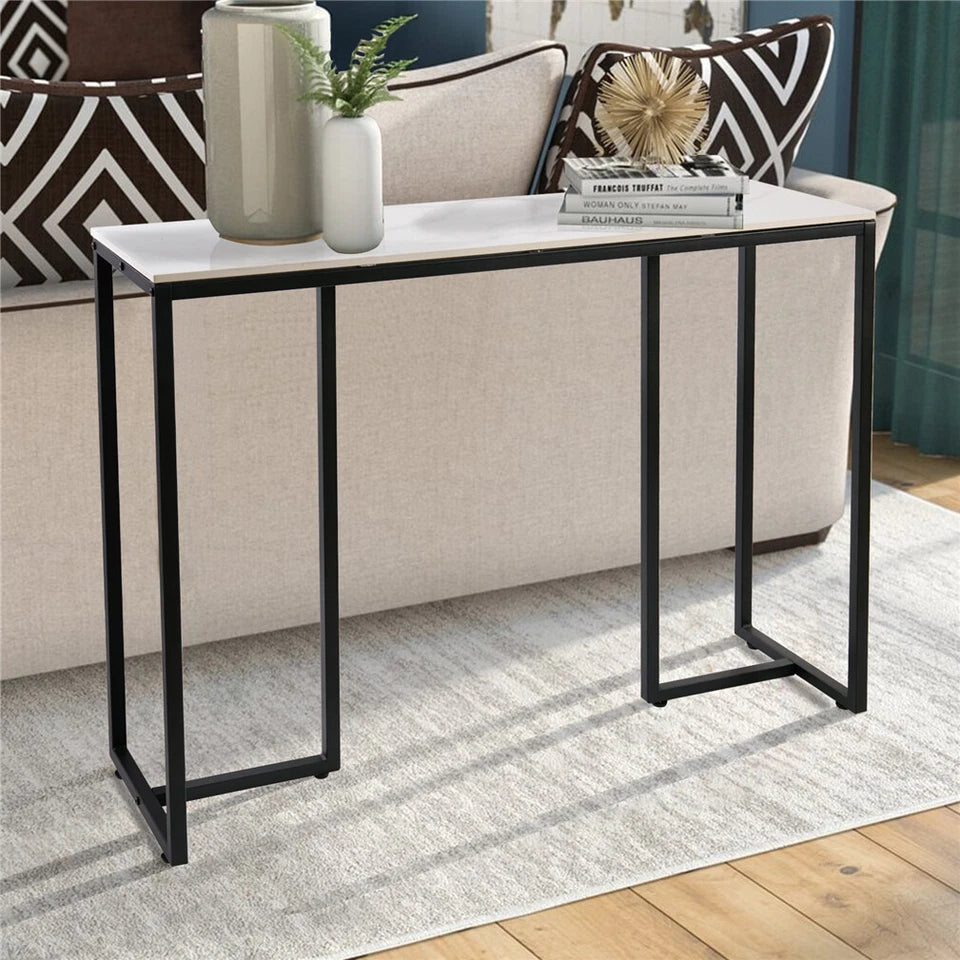 Large Modern Marble Console Table Sintered Stone Entryway Hallway Table with Metal Frame