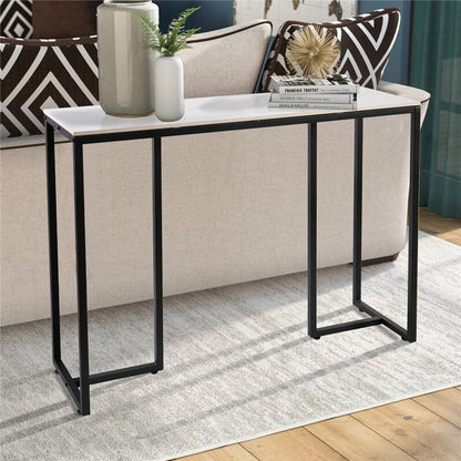 Large Modern Marble Console Table Sintered Stone Entryway Hallway Table with Metal Frame