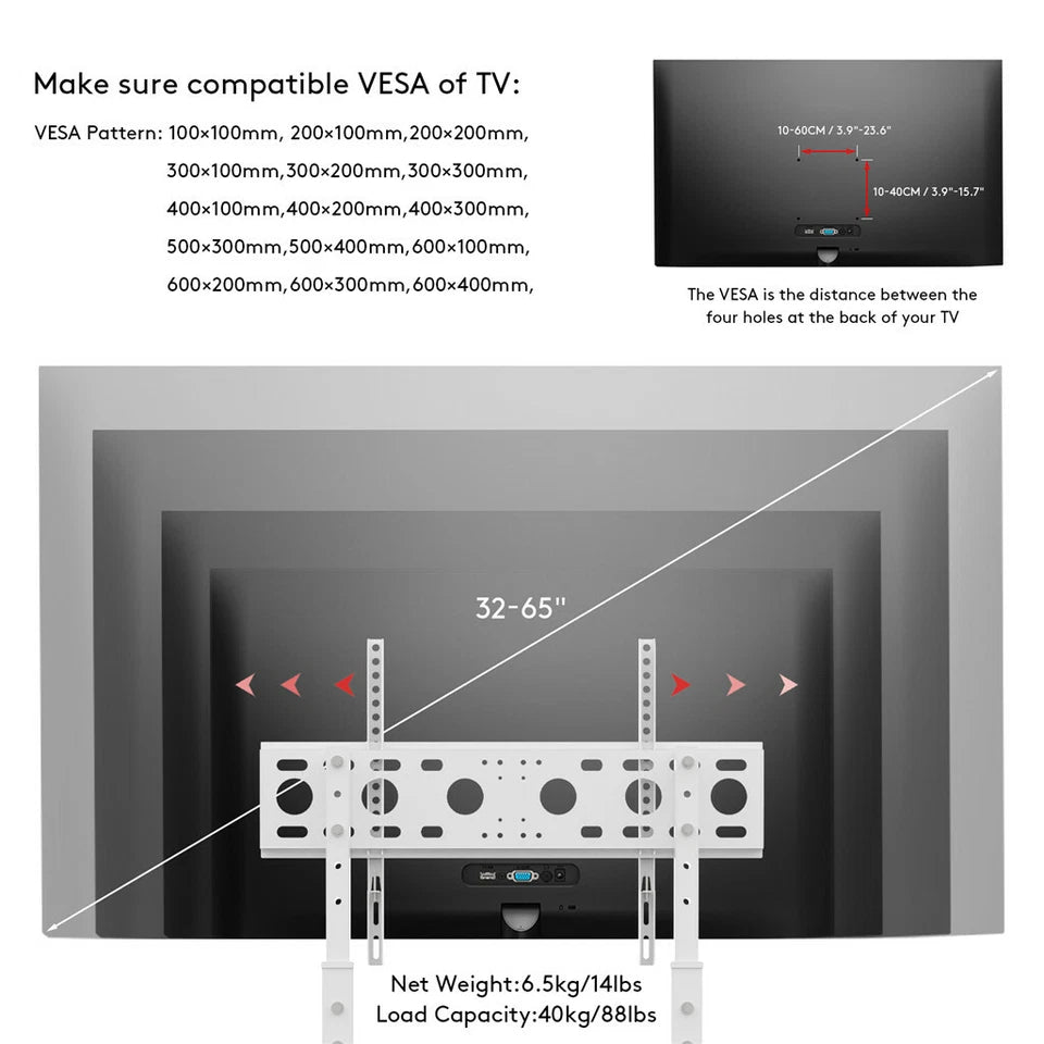 White Adjustable Free Standing TV Stand with Cable Management for 32-65 Inch TVs