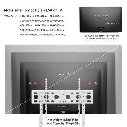 White Adjustable Free Standing TV Stand with Cable Management for 32-65 Inch TVs